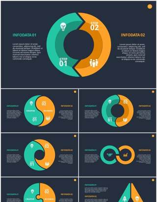 深色背景圆形循环关系PPT素材Cycle