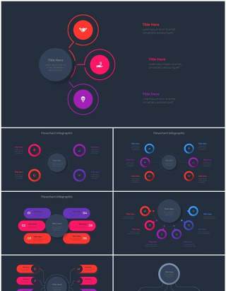 深色背景红色蓝色流程结构图目录摘要并列信息图表PPT素材 Infographic Red Blue