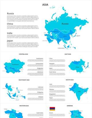 亚洲地图信息图形PPT素材元素Asia