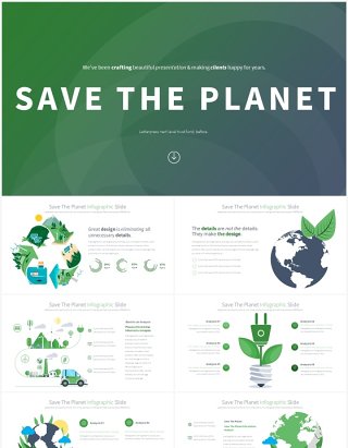 绿色系保护地球生态能源环境保护创意插画PPT素材Save The Planet