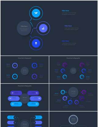 深色背景蓝色流程结构图目录摘要并列信息图表PPT素材Infographic Blue