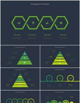 深色背景绿色圆形结构图并列关系信息图表PPT元素素材Infographic Green