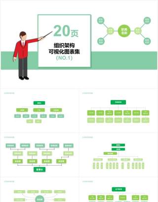 绿色20页企业组织架构可视化图表集PPT模板