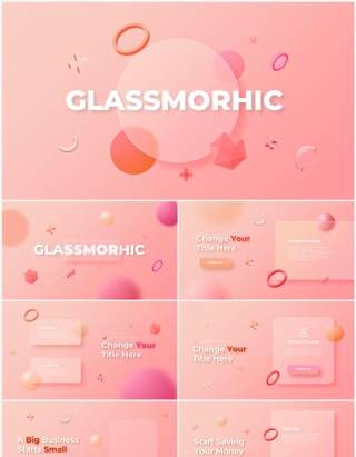 炫彩动态玻璃粉色国外创意PPT素材模板Glass Pink