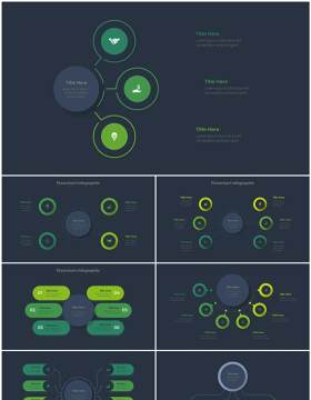 深色背景绿色流程结构图目录摘要并列信息图表PPT素材Infographic Green