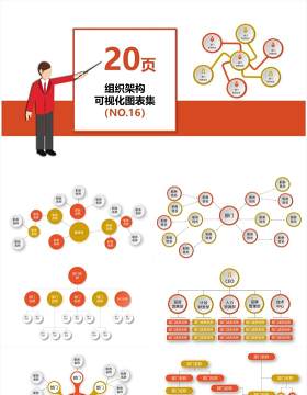 20页红黄色企业组织架构可视化图表集PPT模板