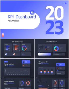 深色系企业经营分析KPI数据图表PPT素材 KPI Dashboard