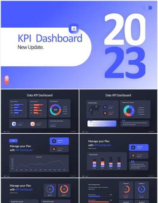 深色系企业经营分析KPI数据图表PPT素材 KPI Dashboard
