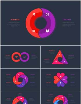 深色背景红色蓝色循环关系箭头拼图时间轴PPT信息图表素材Infographic Red Blue