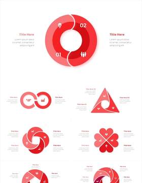 红色循环关系箭头拼图时间轴PPT信息图表素材Infographic Red