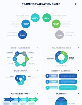 蓝绿色并列关系信息图表培训PPT素材Training Google Slides