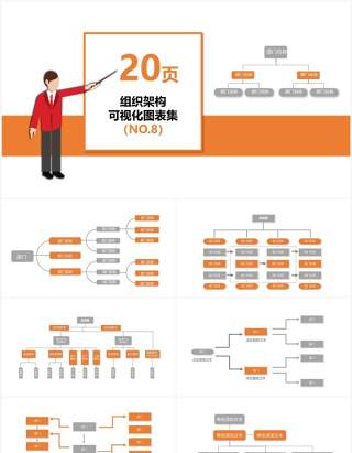 20页橙色企业组织架构可视化图表集PPT模板