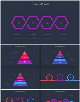 深色背景红色蓝色圆形结构图并列关系信息图表PPT元素素材Infographic Red Blue