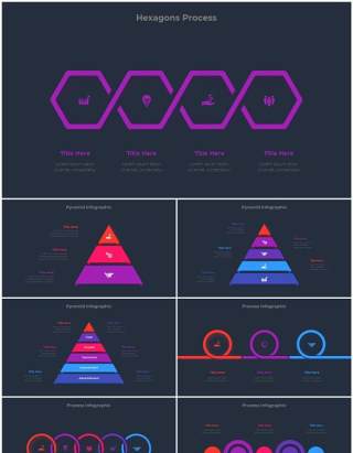 深色背景红色蓝色圆形结构图并列关系信息图表PPT元素素材Infographic Red Blue