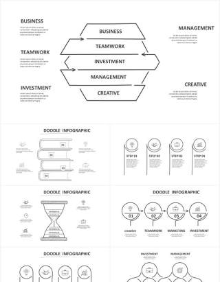 黑白涂鸦创意信息图表图形PPT素材元素Doodle v3