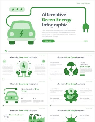 绿色能源绿色出行环保节能创意插画PPT素材Green Energy 