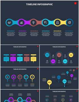 深色背景时间轴时间线信息图表PPT素材Timelines