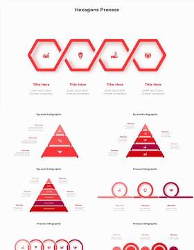 红色圆形结构图并列关系信息图表PPT元素素材Infographic Red