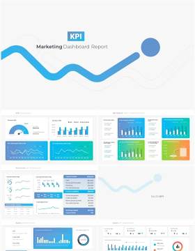 蓝色商务KPI数据分析仪表盘可视化PPT模板