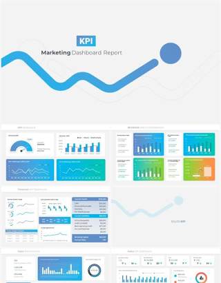蓝色商务KPI数据分析仪表盘可视化PPT模板
