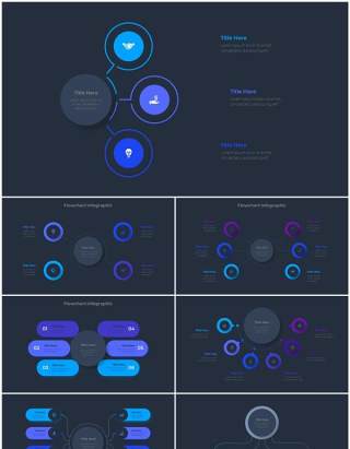 深色系蓝色圆形SWOT矩阵流程图信息图表PPT素材 Infographic Blue