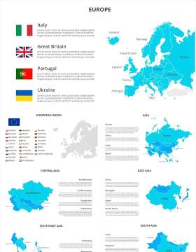 欧洲联盟地图信息图形PPT素材元素Continents