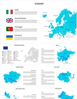 欧洲联盟地图信息图形PPT素材元素Continents
