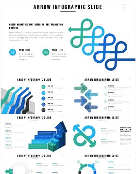 蓝绿色箭头信息图PPT素材模板Arrow  Slides Template