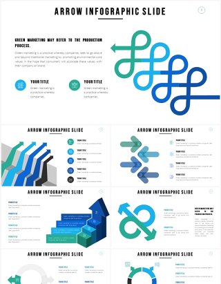 蓝绿色箭头信息图PPT素材模板Arrow  Slides Template