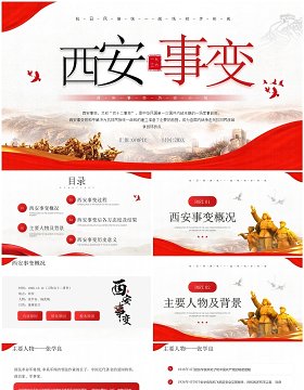 红色简约风西安事变历史介绍PPT模板