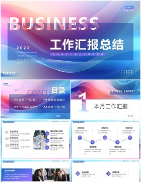 蓝紫渐变流体工作汇报总结PPT模板
