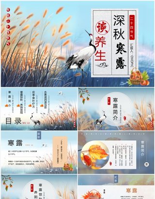 蓝色中国风二十四节气之寒露PPT模板