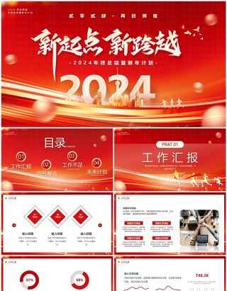红金商务风2024新起点新跨越年终总结新年计划PPT模板