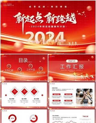 红金商务风2024新起点新跨越年终总结新年计划PPT模板