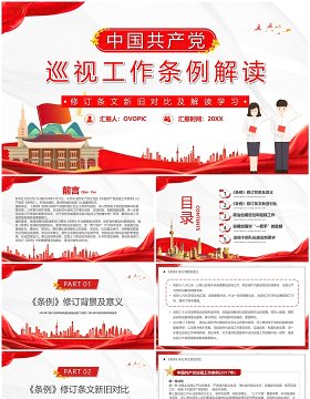 红色简约中国共产党巡视工作条例PPT模板