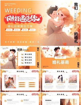 橙色插画风婚礼策划方案PPT通用模板