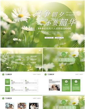 绿色清新风只争朝夕不负韶华个人工作述职报告PPT模板