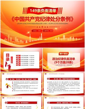 红色简约风中国共产党纪律处分条例PPT模板