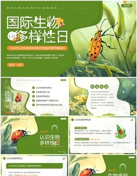 绿色插画风国际生物多样性日PPT模板