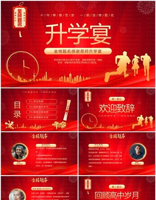 红色商务风金榜题名高中升学宴PPT模板