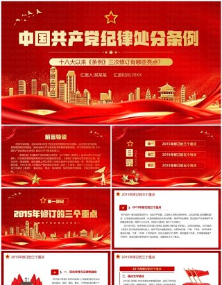 红色中国共产党纪律处分条例三次修订PPT模板