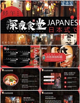 黑红创意简约风日式深夜食堂PPT模板