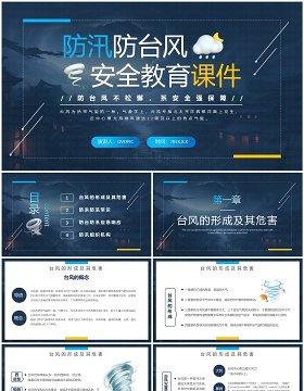 蓝色简约风防汛防台风安全教育PPT模板