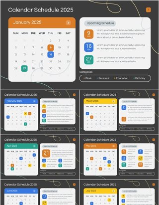 2025年日历日程表PPT模板Widescreen - Multicolor 2 Dark