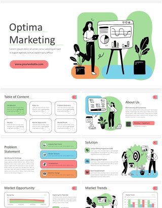 人物插画最佳市场营销信息图PPT模板optima marketing MultiColor 3 Light