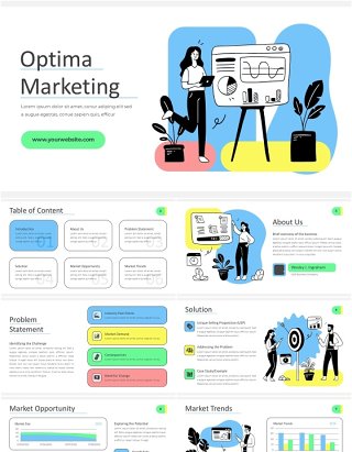 人物插画最佳市场营销信息图PPT模板optima marketing MultiColor 1 Light