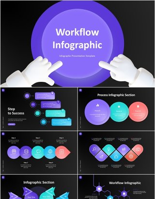 工作流信息图PPT模板素材Workflow Infographic (Dark)