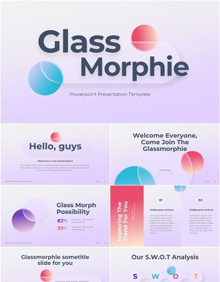 玻璃信息图PPT模板素材Glass Morphie Presentation