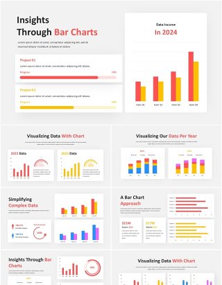 彩色条形数据信息图表PPT素材Bar Chart