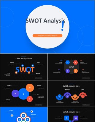 SWOT分析图表PPT模板SWOT Analysis - Dark